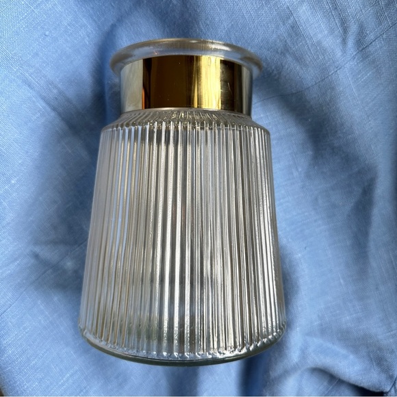 Ribbed Glass Vase with Reflective Gold Wrap Trim - Picture 3 of 11